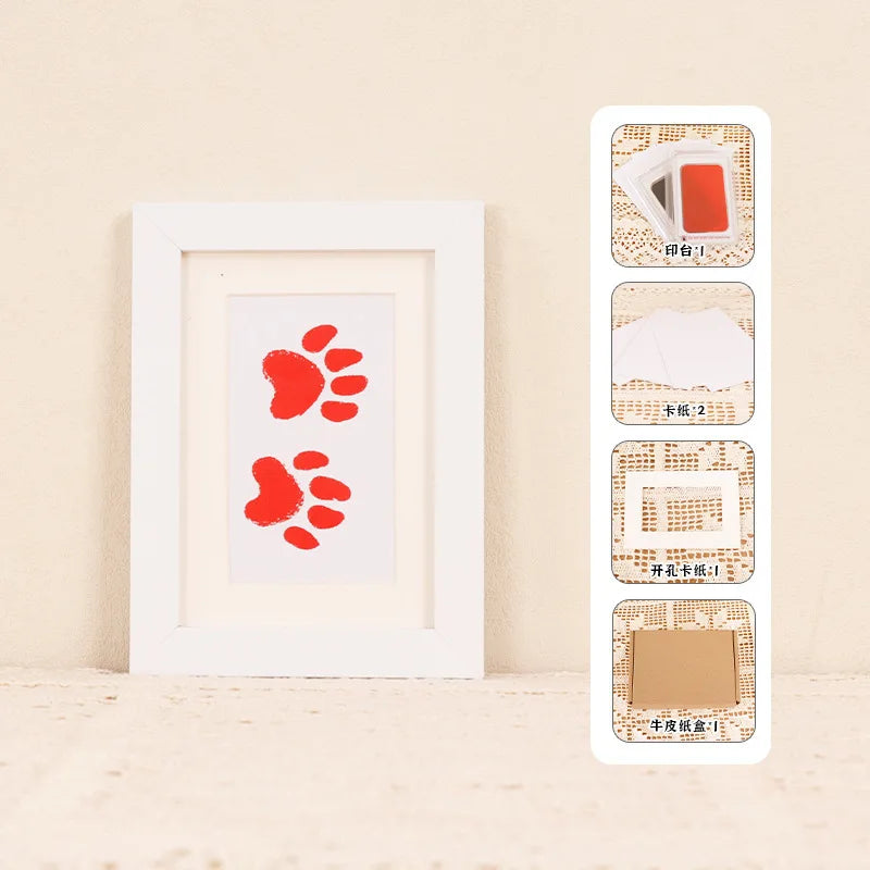 Solid Wood Pet Paw Print Keepsake Frame With Ink Pad