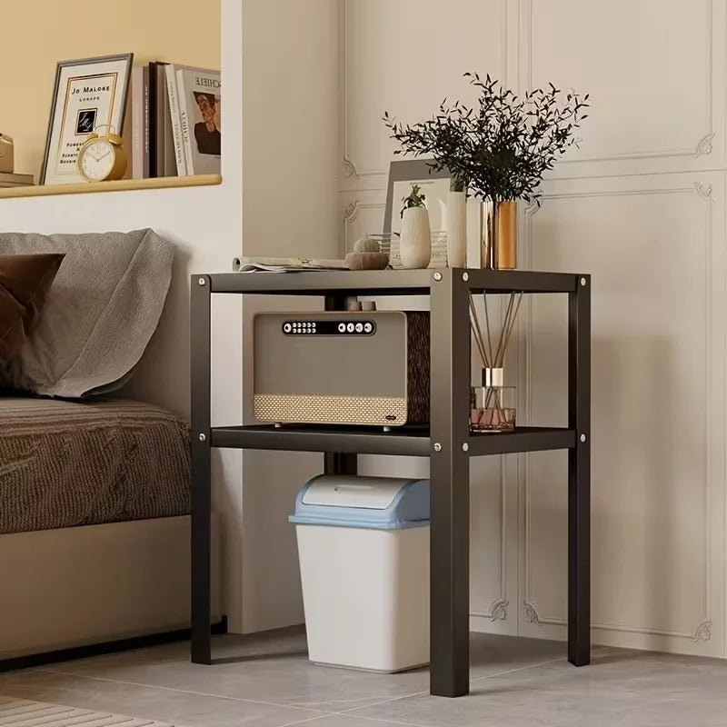 Industrial Metal Nightstand Floor Storage Rack With Open Shelves