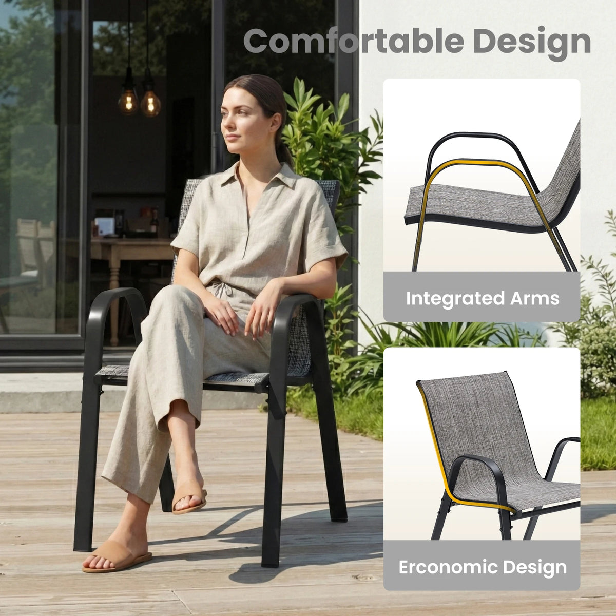 Metal Outdoor Patio Dining Set With Four Chairs For Garden