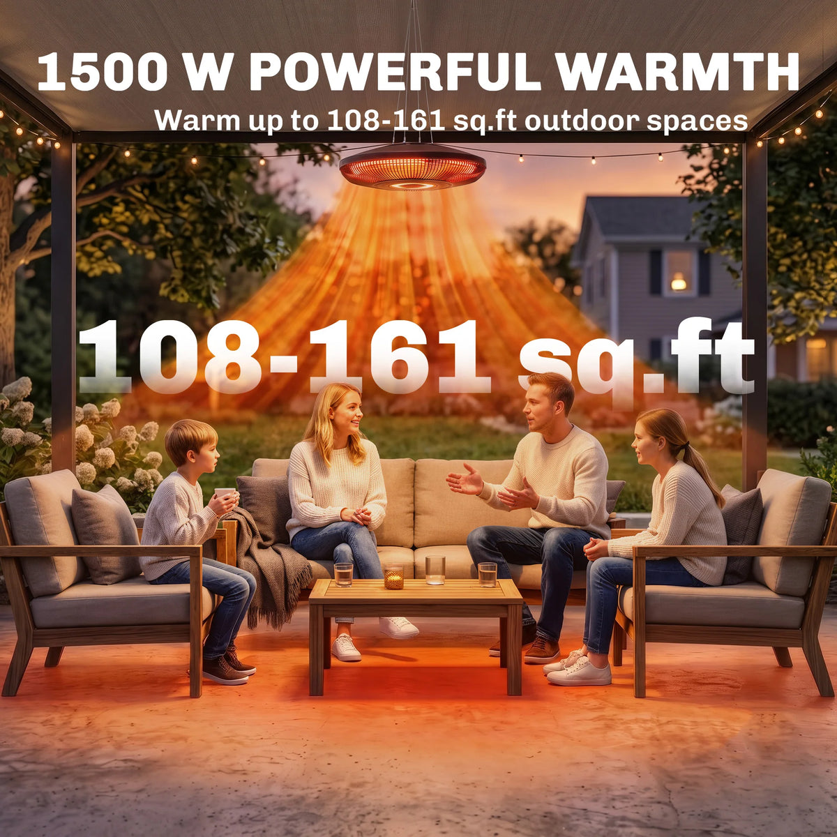 Outsunny Hanging Patio Heater With LED Light And Adjustable Heat