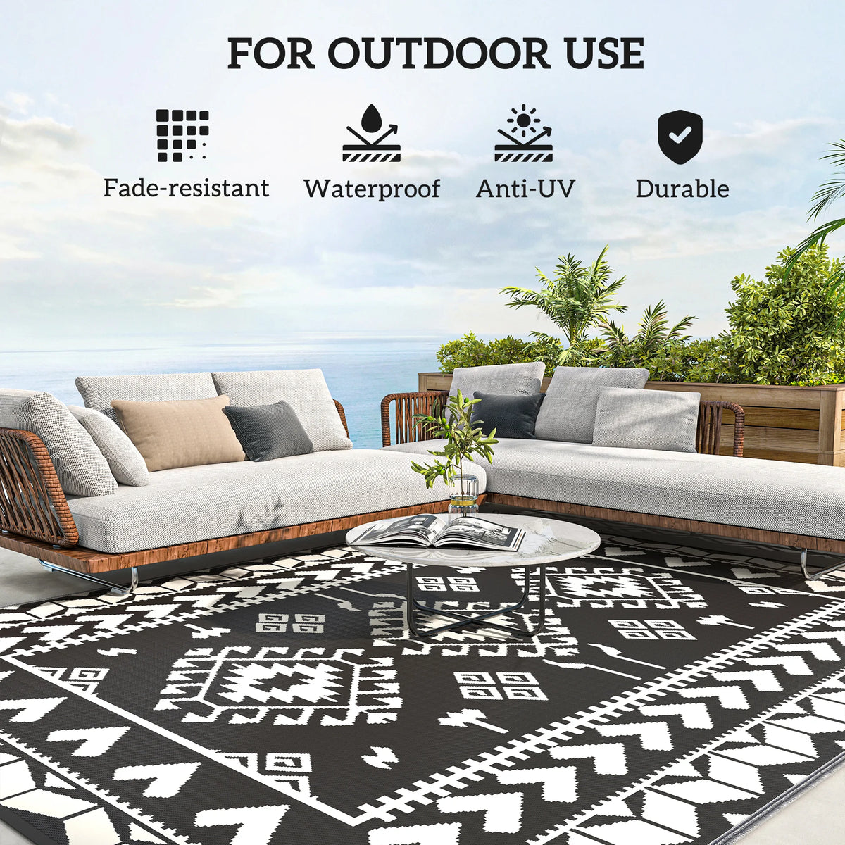 Outsunny Modern Geometric Rhombus Polypropylene Outdoor Rug
