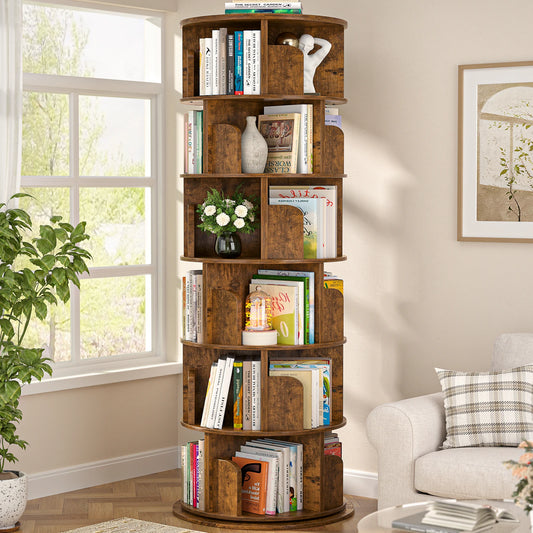 Aheaplus Rotating Wood Corner Bookshelf With Smooth Revolving Design