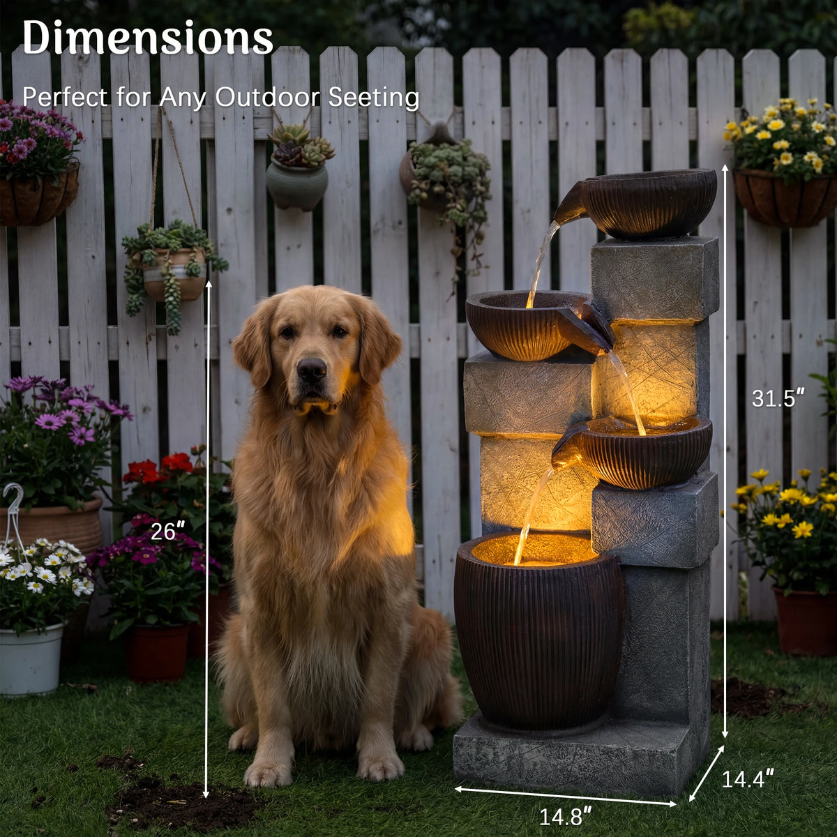 Weather Resistant Led Water Fountain With Adjustable Flow Control