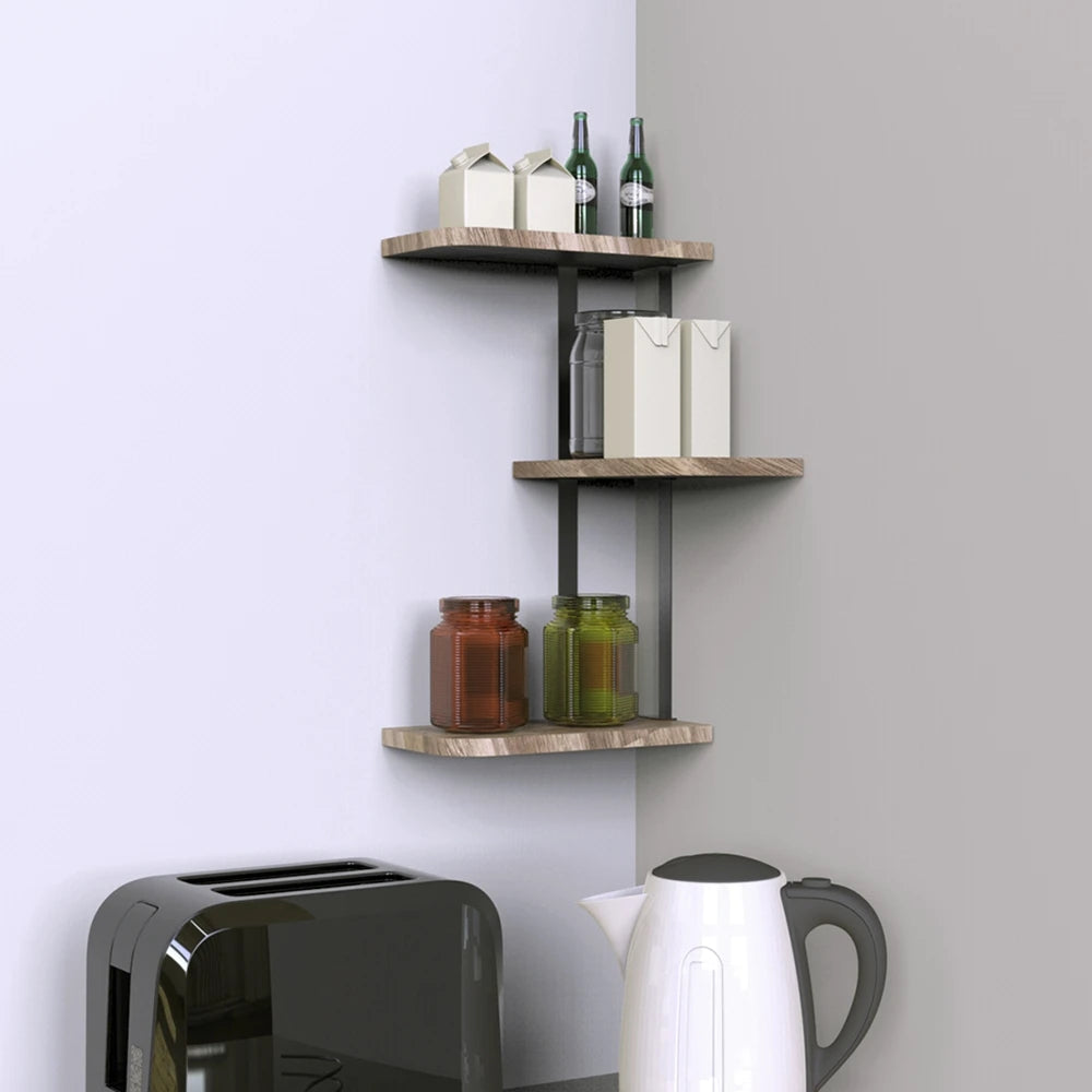 Three Tier Corner Wall Mounted Shelf For Home Organization