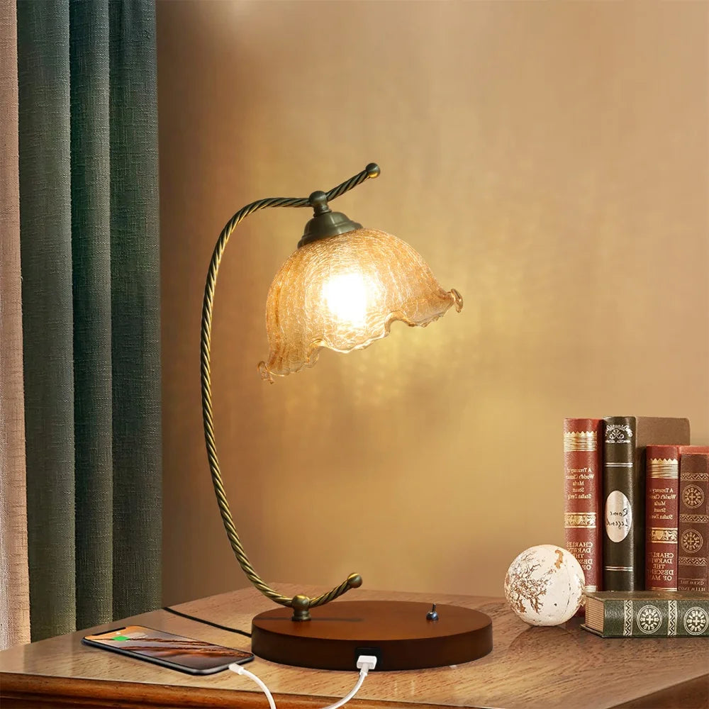 Mid Century Modern Glass Flower Bedside Reading Desk Lamp