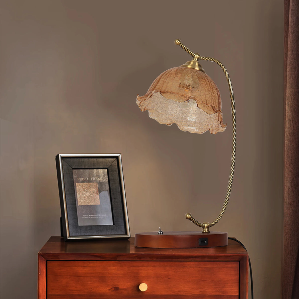 Mid Century Modern Glass Flower Bedside Reading Desk Lamp