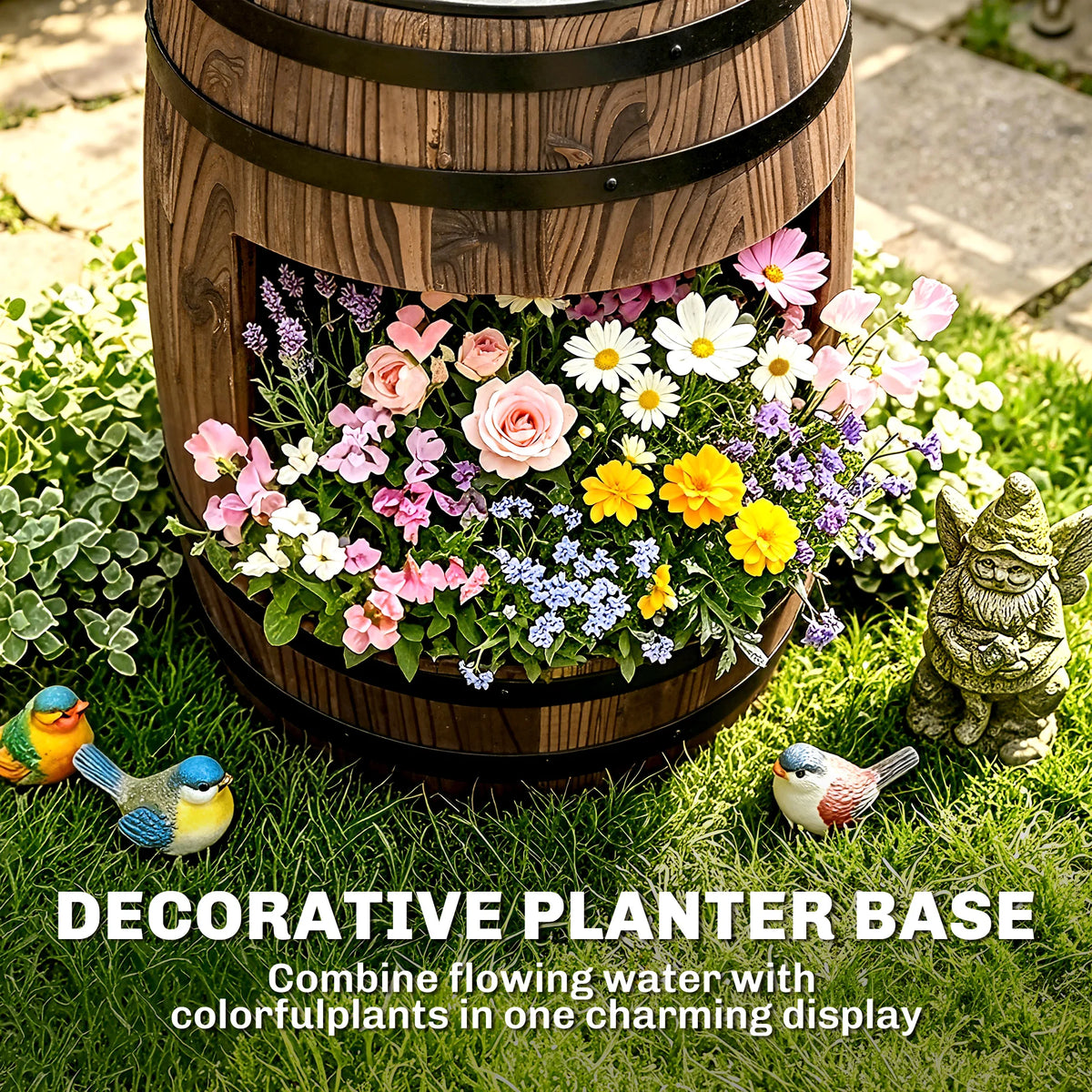 Outsunny Outdoor Wooden Water Pump Fountain For Garden Patio Decor