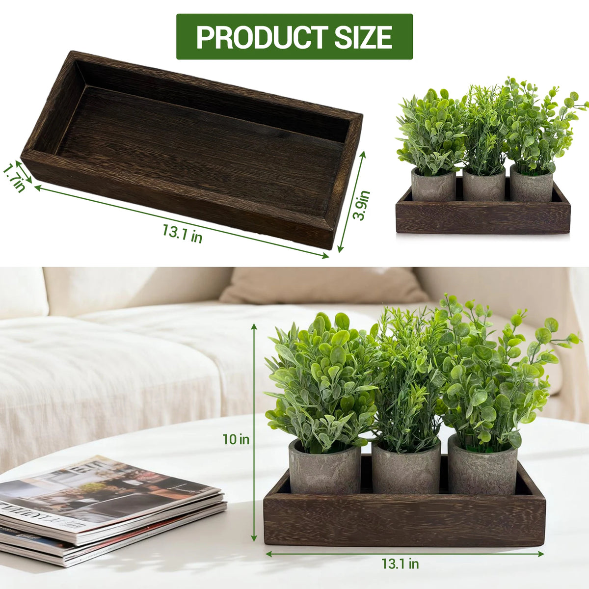 HiMISS Artificial Eucalyptus Potted Plants With Wooden Tray Home Decor