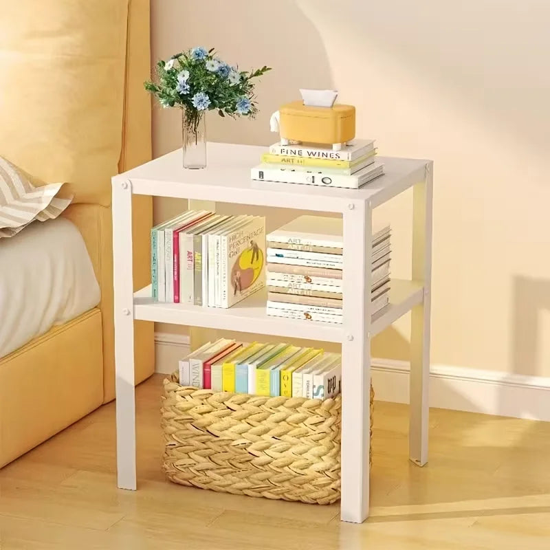 Industrial Metal Nightstand Floor Storage Rack With Open Shelves