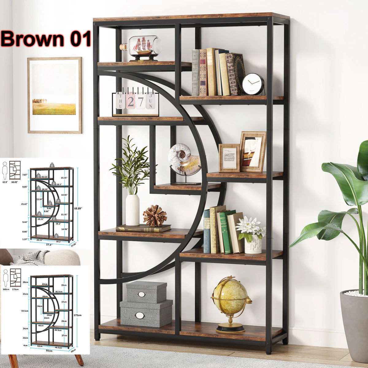 Tribesigns Industrial Five Tier Freestanding Bookshelf Storage Unit