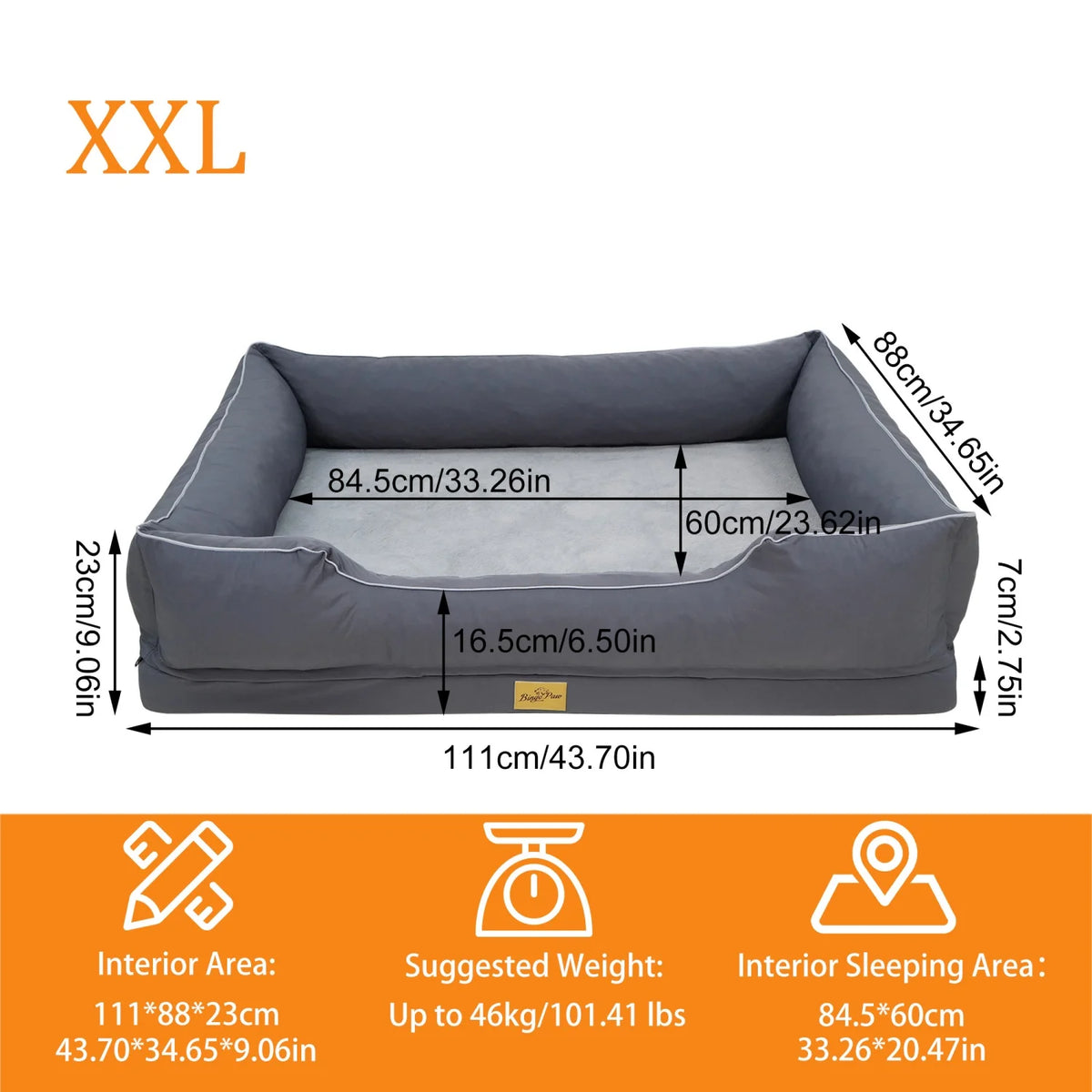 Bingopaw Rectangular Orthopedic Dog Sofa Bed With Removable Washable Cover