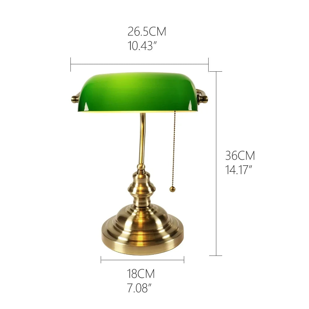 Traditional Glass Bankers Desk Lamp Featuring Zipper Switch And E27