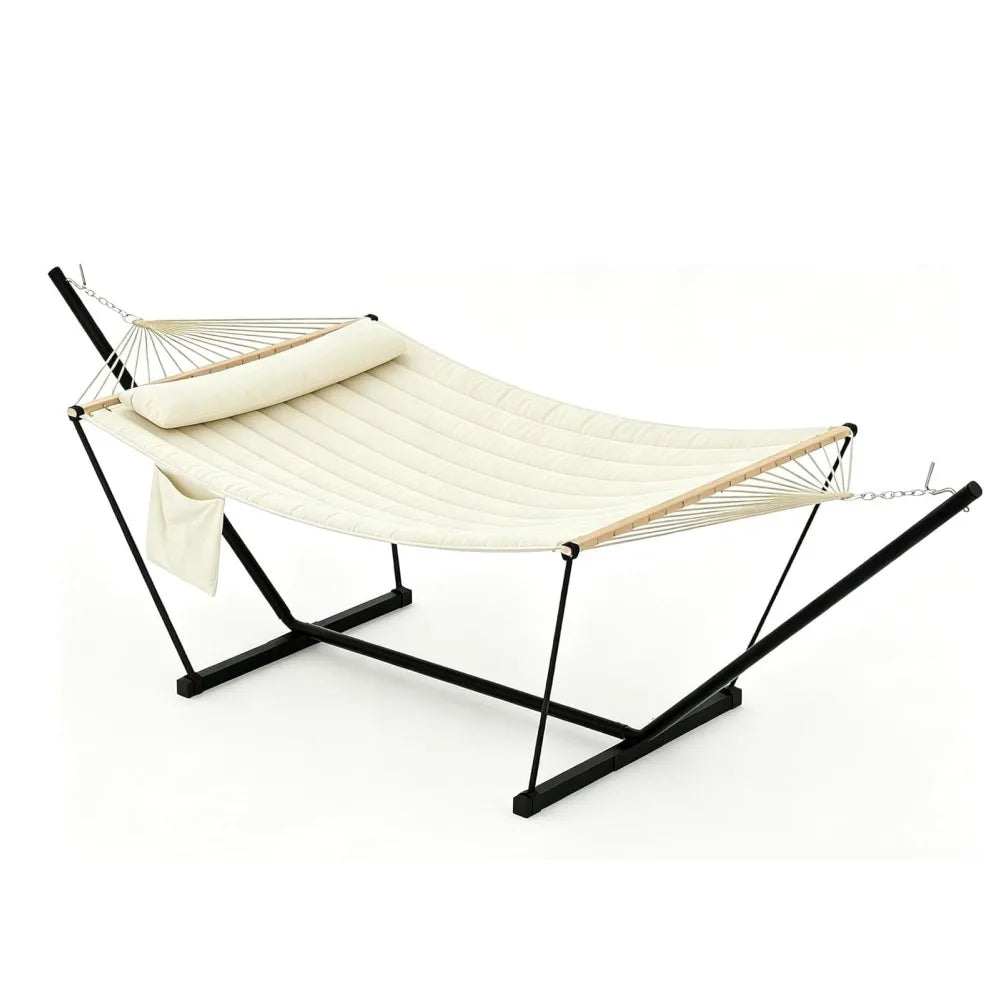Double Hammock With Stand And Pillow For Outdoor Relaxation