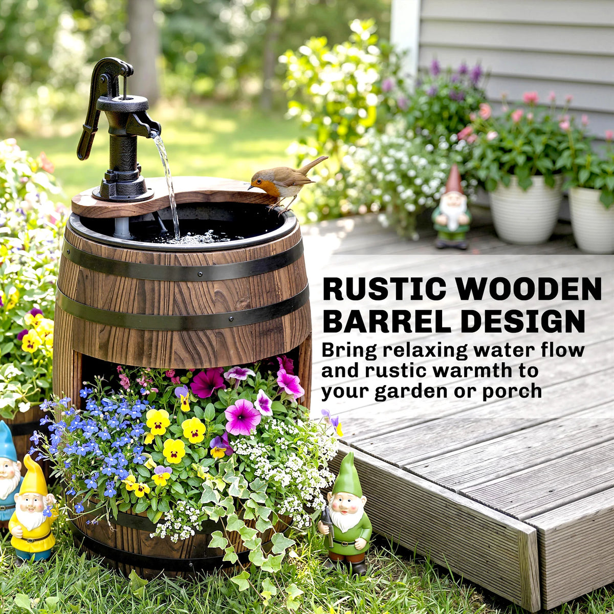 Outsunny Outdoor Wooden Water Pump Fountain For Garden Patio Decor