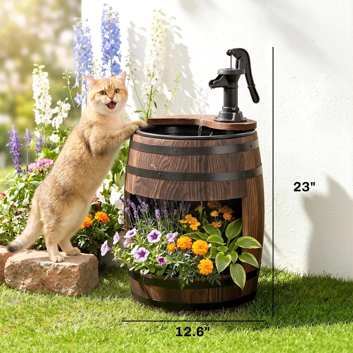 Outsunny Outdoor Wooden Water Pump Fountain For Garden Patio Decor