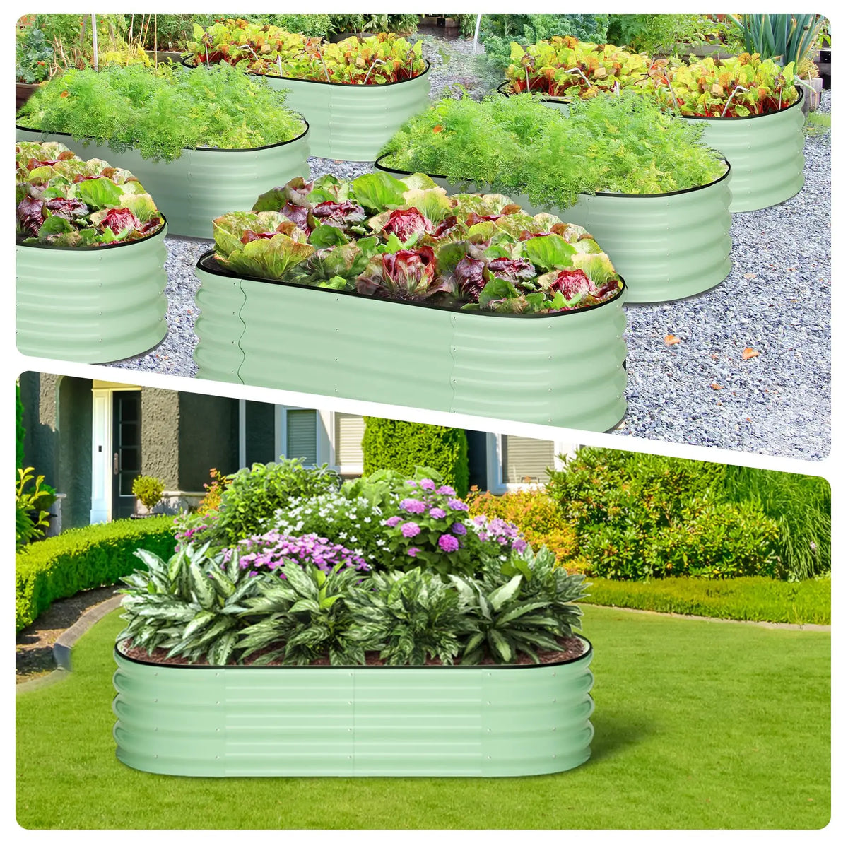 HiMISS Oval Galvanized Steel Raised Garden Planter Box
