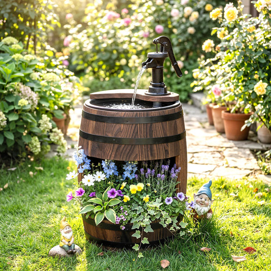 Outsunny Outdoor Wooden Water Pump Fountain For Garden Patio Decor