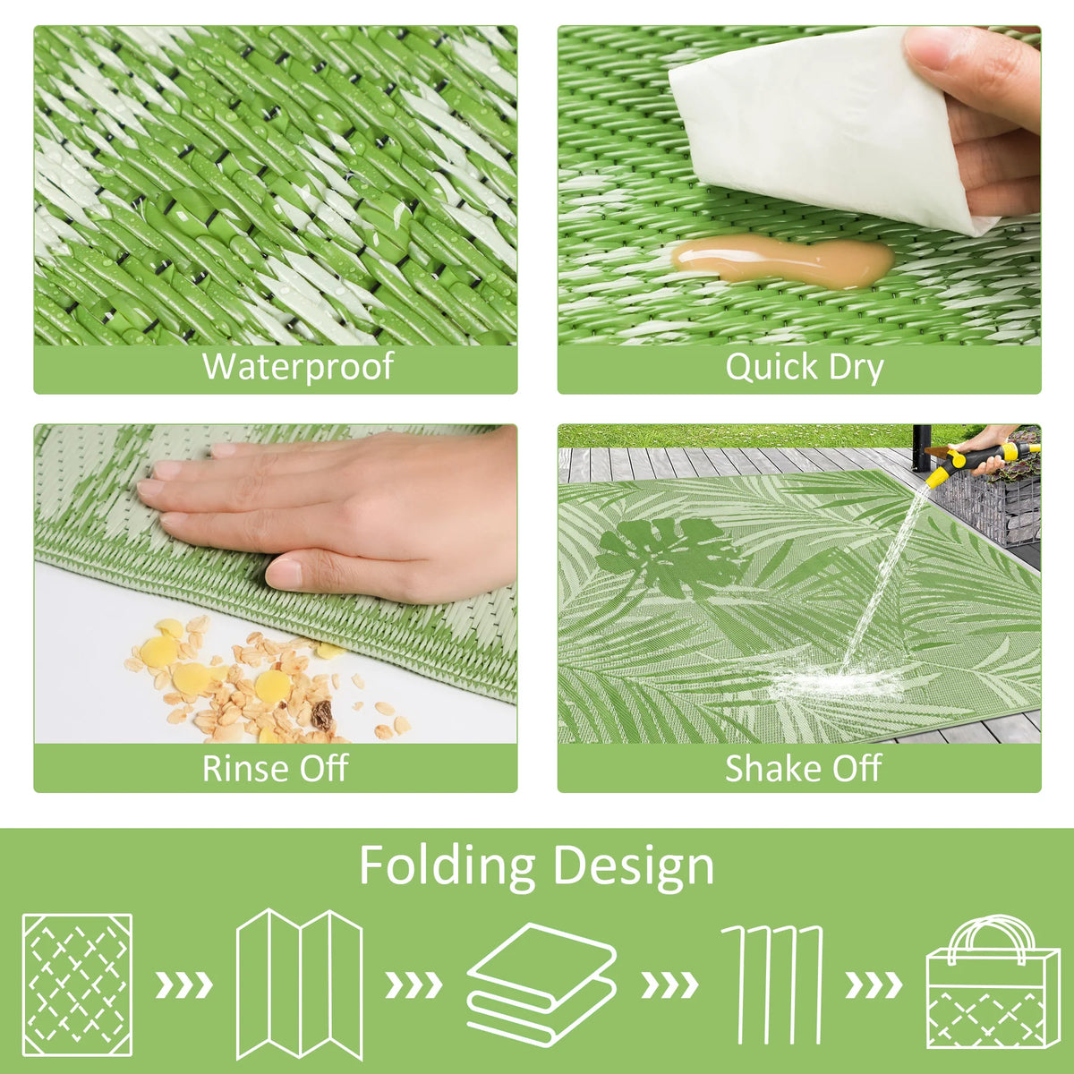 Waterproof Polypropylene Outdoor Rug With Leaf Pattern