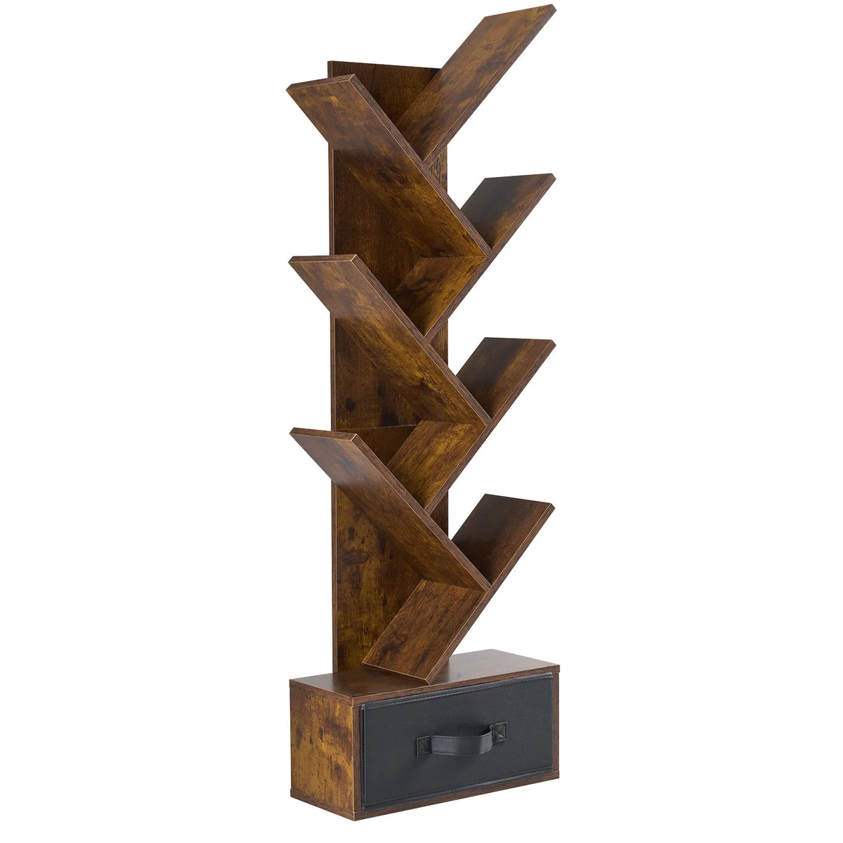 JHK Seven Tier Wooden Geometric Corner Bookshelf With Open Storage