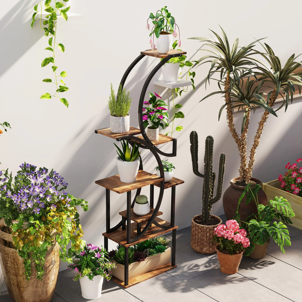 Outsunny Eight Tier Metal Plant Stand With Carbonized Finish