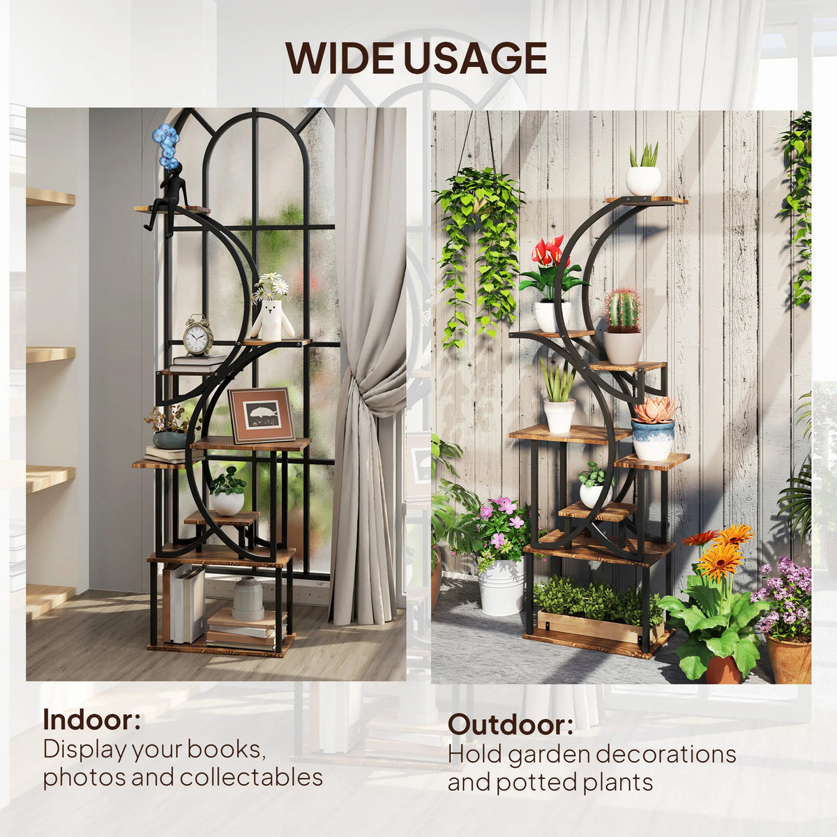 Outsunny Eight Tier Metal Plant Stand With Carbonized Finish