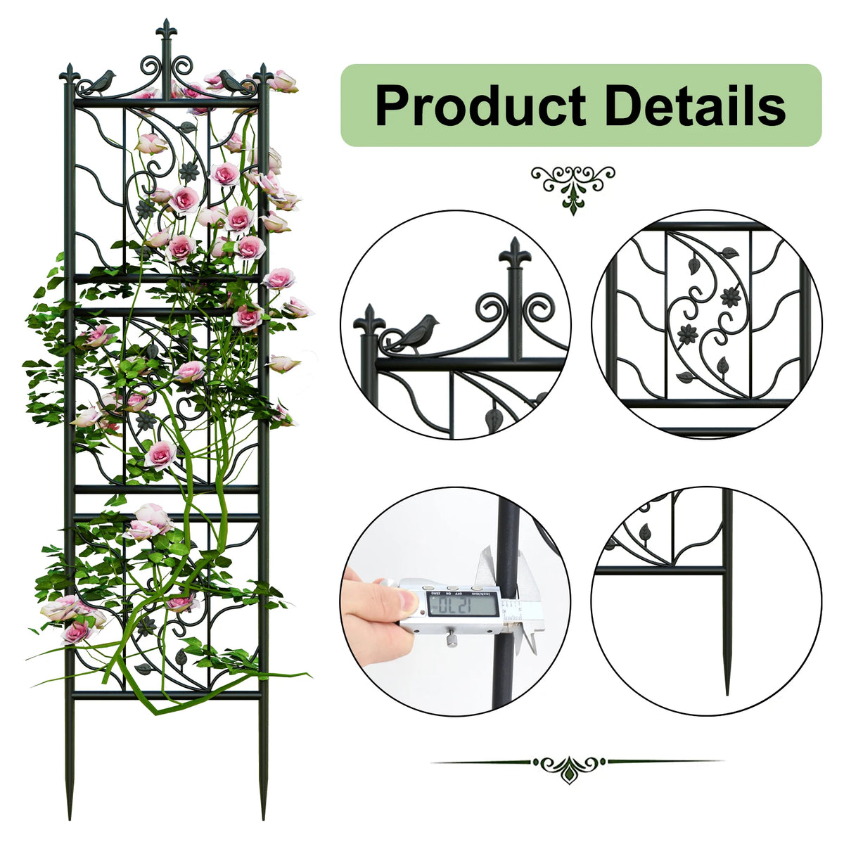 Metal Garden Trellis Bird Leaf Grid Panel Support Climbing Vine