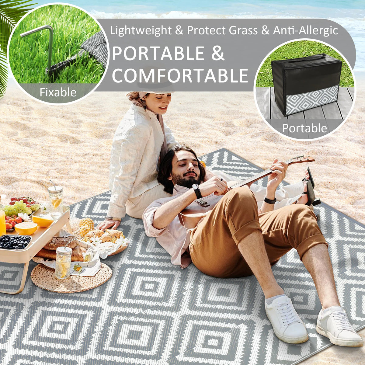 Waterproof Polypropylene Outdoor Rug With Leaf Pattern