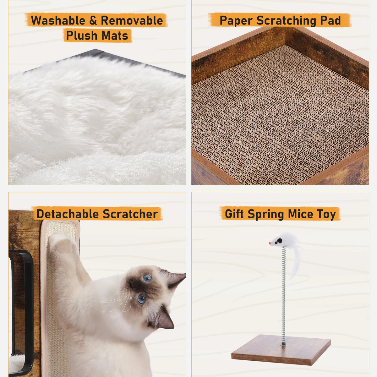 PAWZ Road Wooden Cat Condo With Scratching Pad And Mats