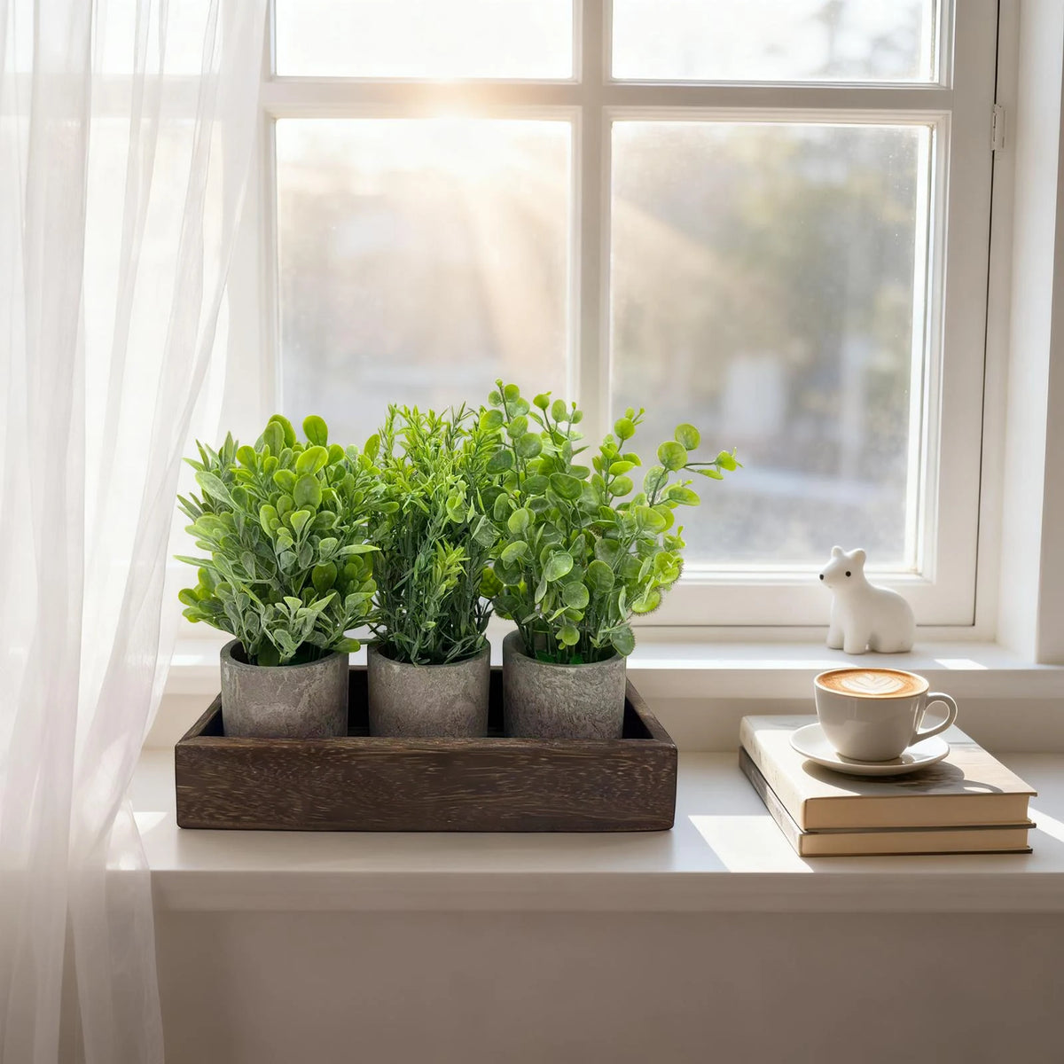 HiMISS Artificial Eucalyptus Potted Plants With Wooden Tray Home Decor