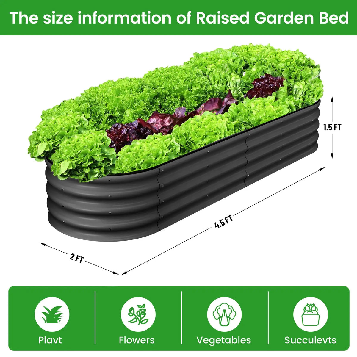 HiMISS Oval Galvanized Steel Raised Garden Planter Box