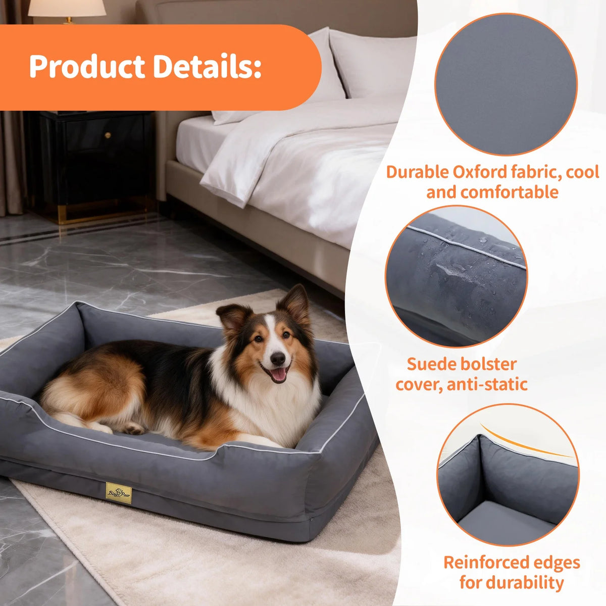 Bingopaw Orthopedic Dog Bed With Removable Washable Cover And Foam Bolsters