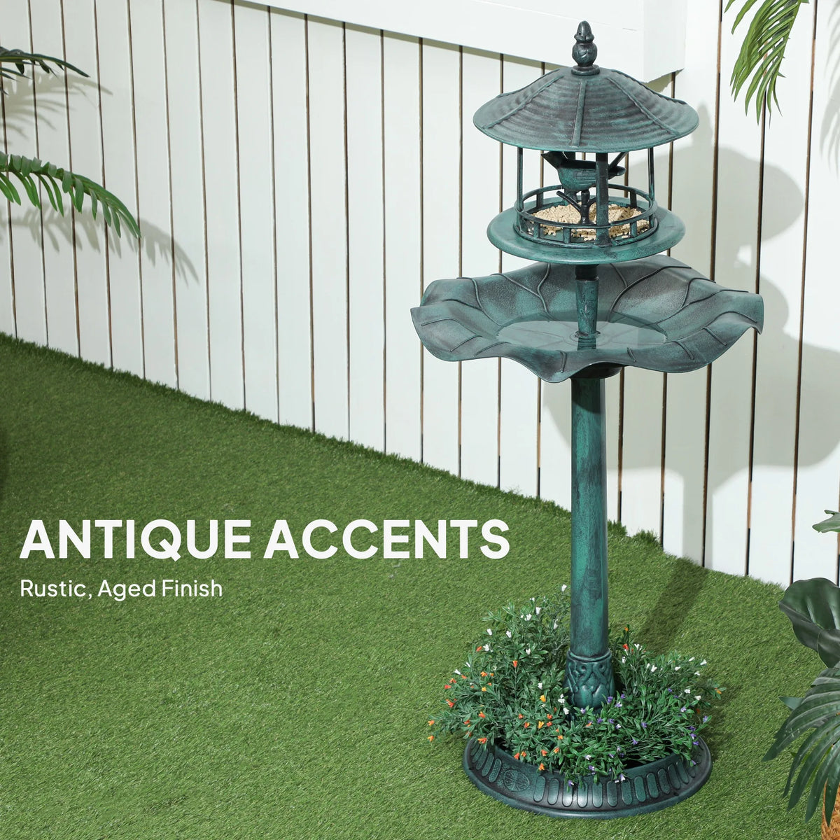 Outsunny 3-In-1 Resin Bird Bath Feeder And Garden Planter