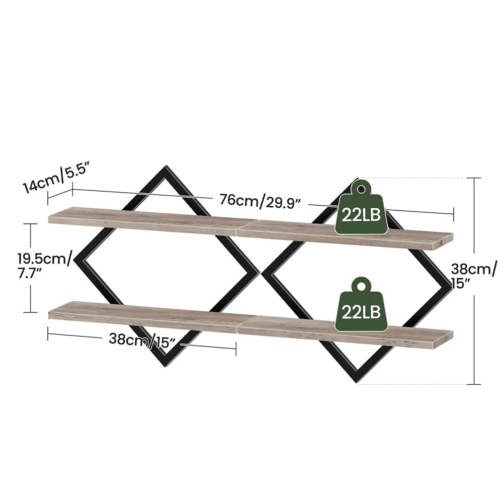 Dual Tier Floating Wall Shelves With Rust Proof Steel Rails