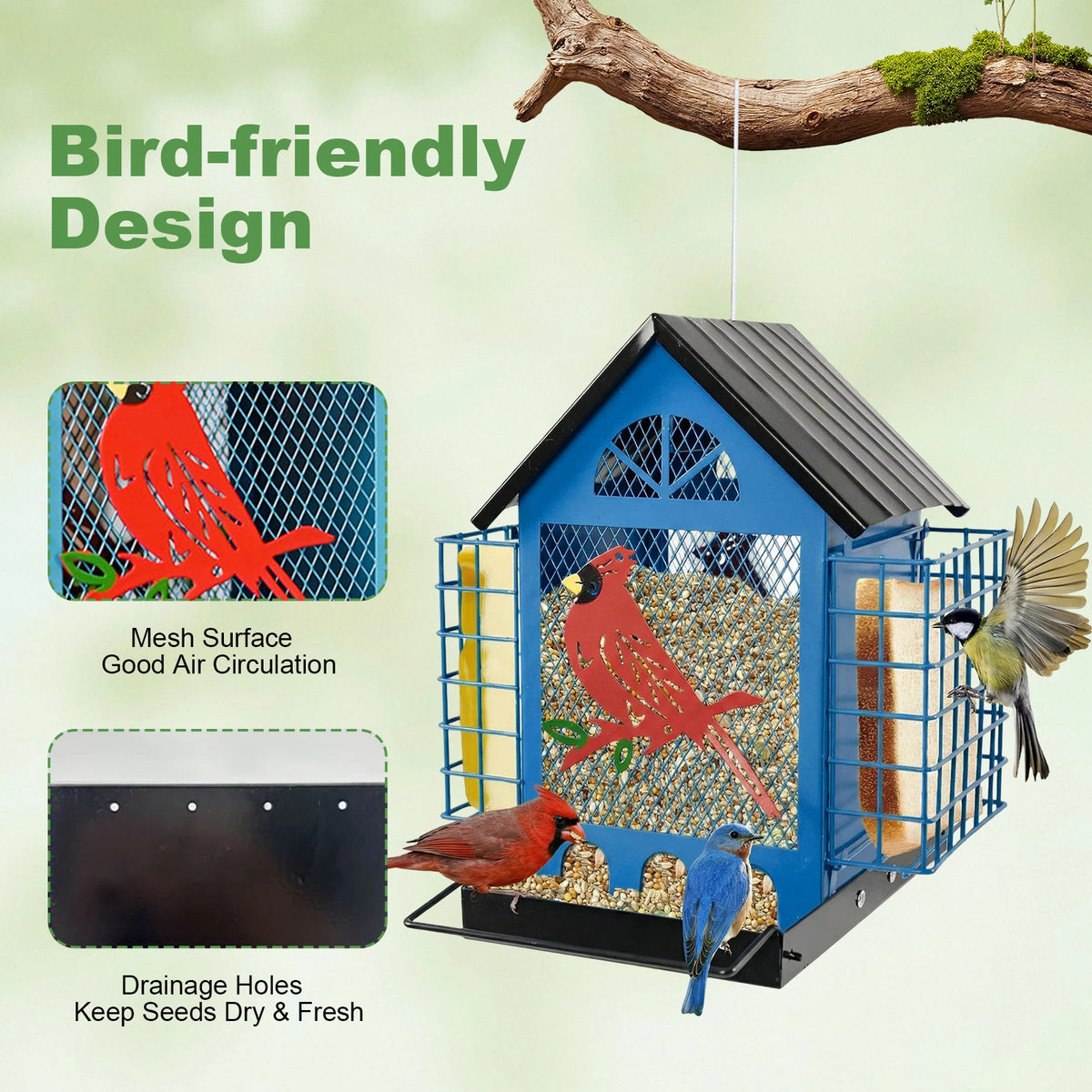 Wrought Iron Hanging Bird Feeder With Squirrel Proof Suet Cage