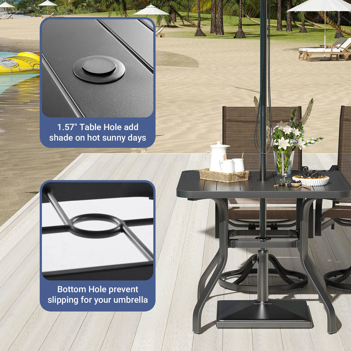 Metal Outdoor Patio Dining Set With Four Chairs For Garden
