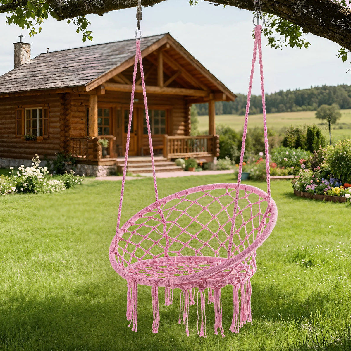 Bohemian Hanging Hammock Chair Swing With Tassel Accents