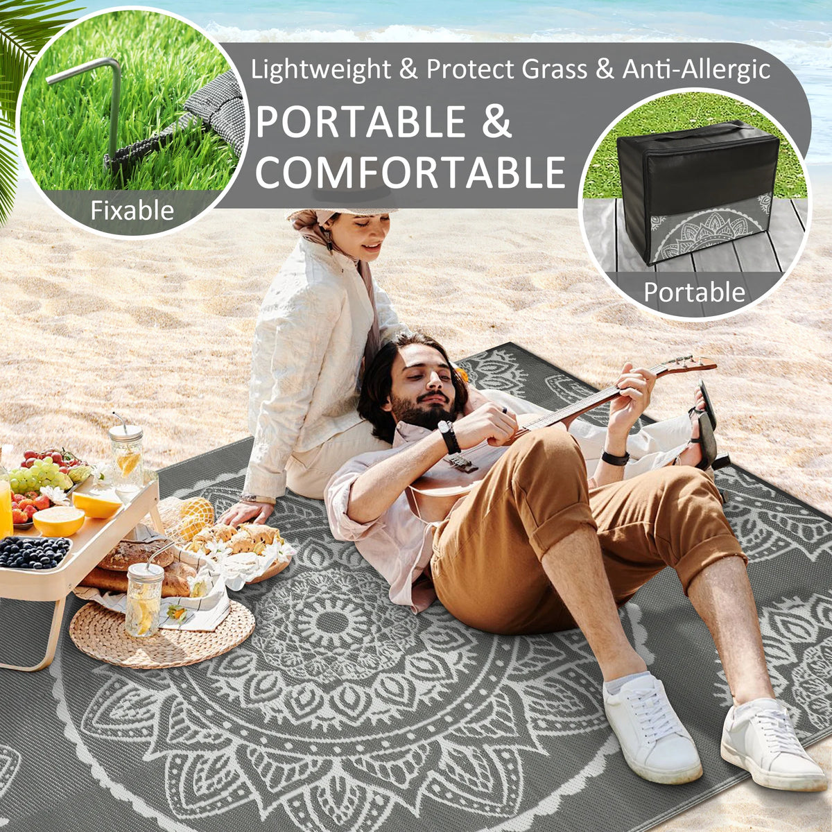 Waterproof Polypropylene Outdoor Rug With Leaf Pattern
