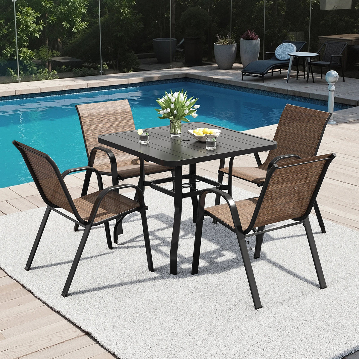 Metal Outdoor Patio Dining Set With Four Chairs For Garden
