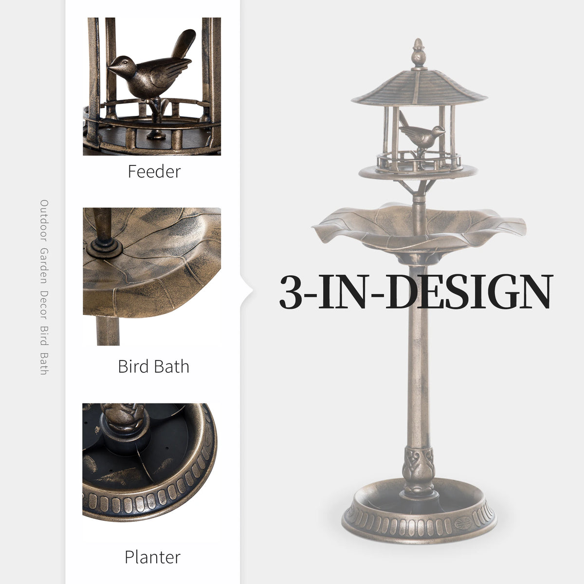 Outsunny 3in1 Resin Outdoor Bird Bath Garden Planter Feeder