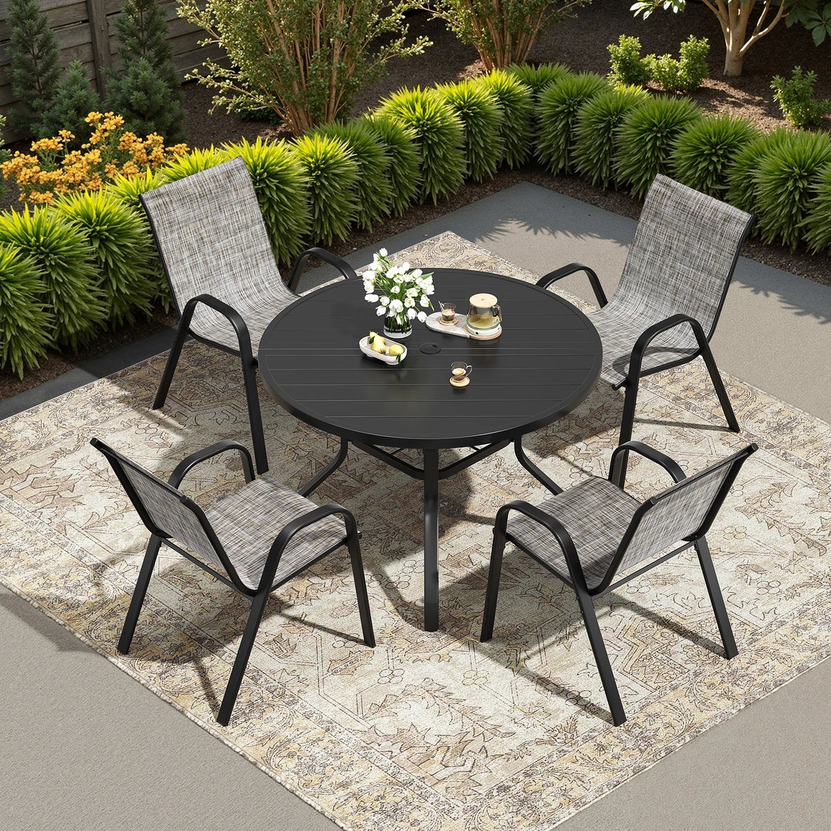 Farini Five Piece Outdoor Dining Set With Four Chairs