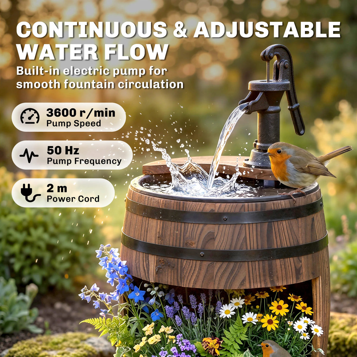 Outsunny Outdoor Wooden Water Pump Fountain For Garden Patio Decor