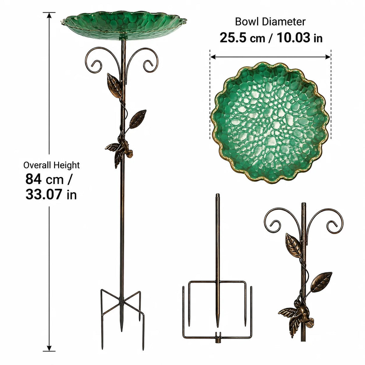 Retro Mosaic Bird Bath With Gold Leaf Outdoor Garden Decor