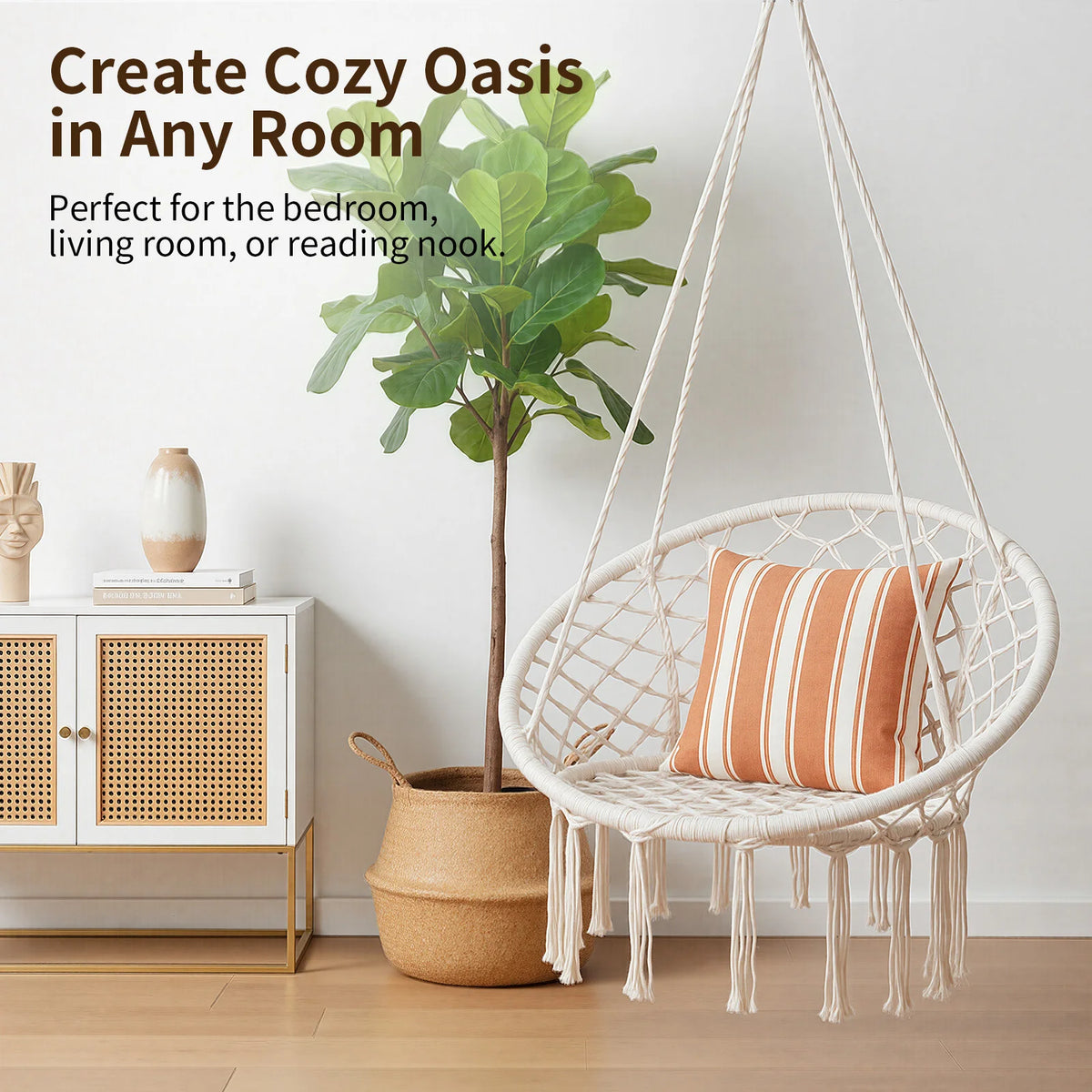 Bohemian Hanging Hammock Chair Swing With Tassel Accents