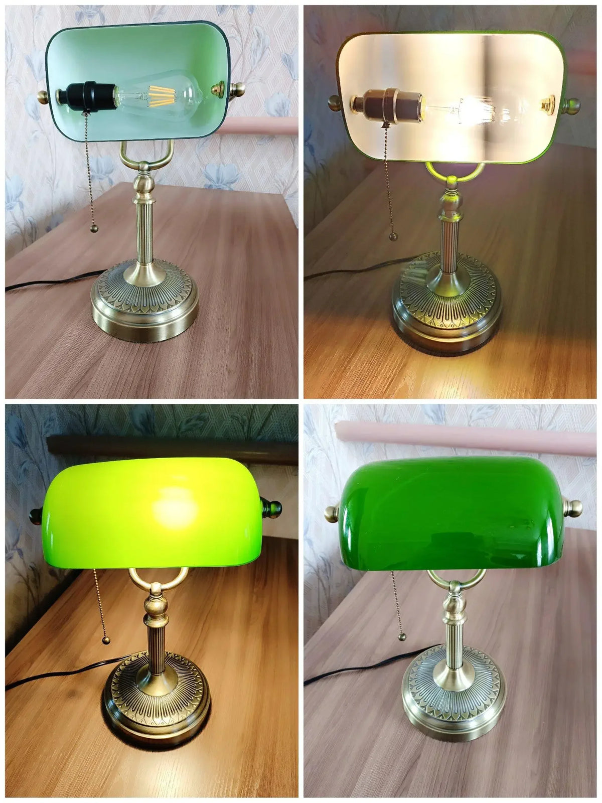 Traditional Glass Bankers Desk Lamp Featuring Zipper Switch And E27