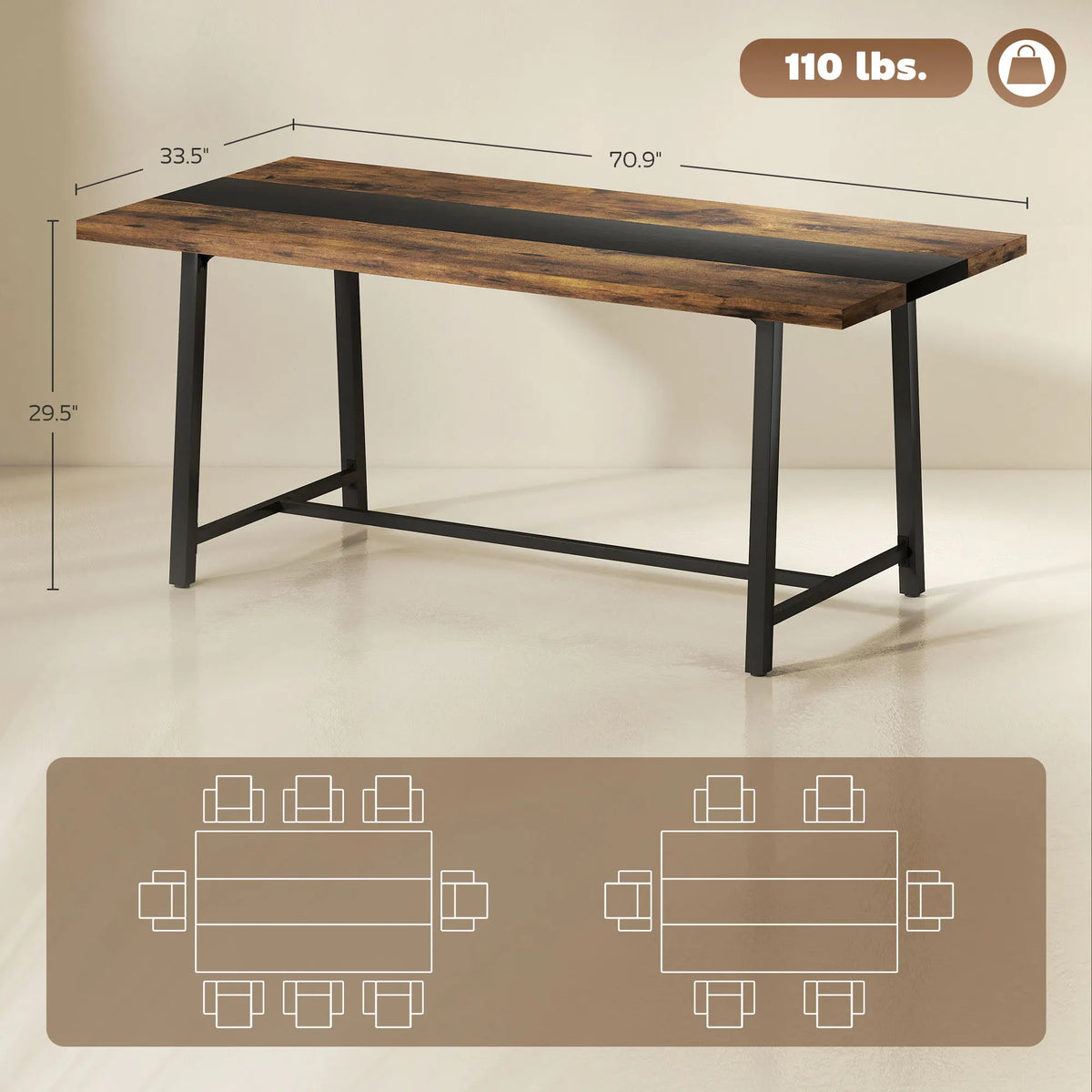 Homcom Industrial Metal Framed Dining Table For Eight
