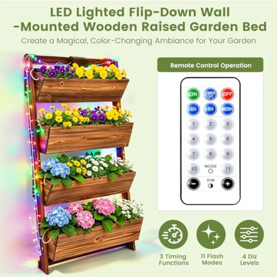 MDNG Wooden Vertical Garden Planter With Led Lights And Drainage