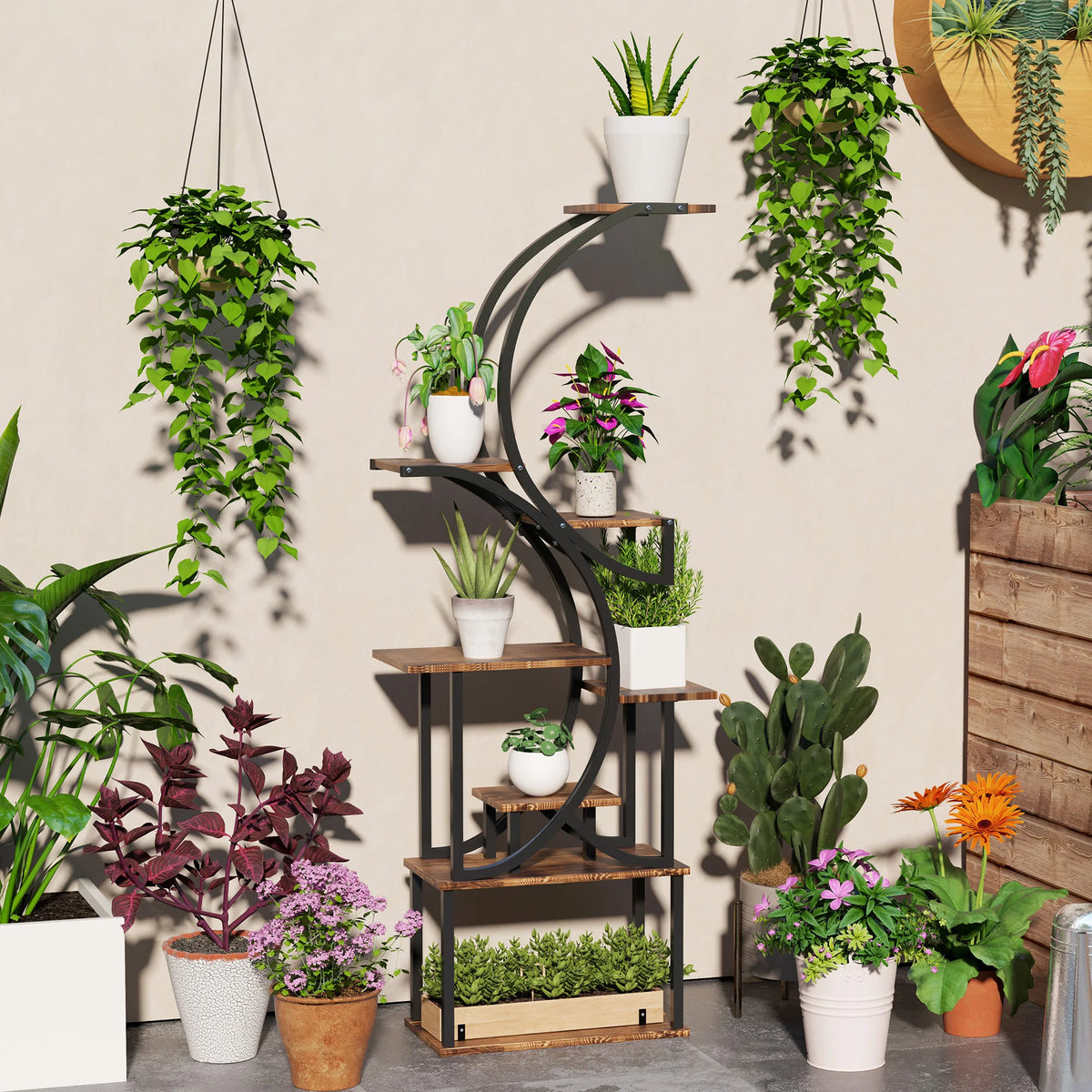 Outsunny Eight Tier Metal Plant Stand With Carbonized Finish