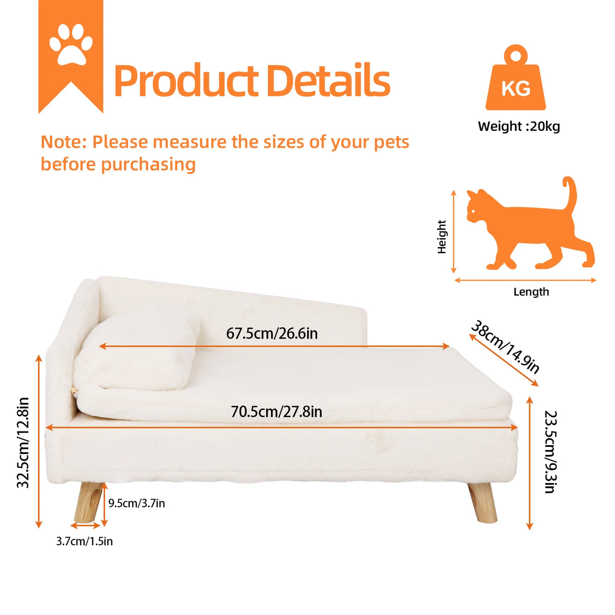 BINGOPAW Elevated Pet Sofa Bed With Waterproof Wooden Base