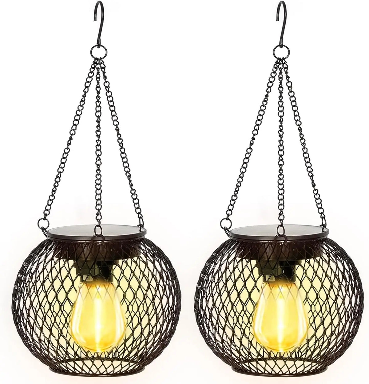 Retro Metal Solar Lanterns Outdoor Waterproof Hanging LED Patio Lighting