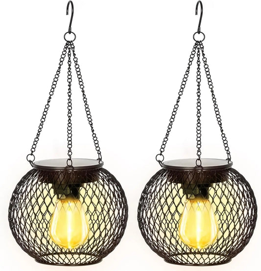 Retro Metal Solar Lanterns Outdoor Waterproof Hanging LED Patio Lighting